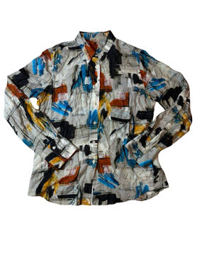 Caliban Italy Abstract Art Print Silk Viscose Button Shirt IT 48 US 12